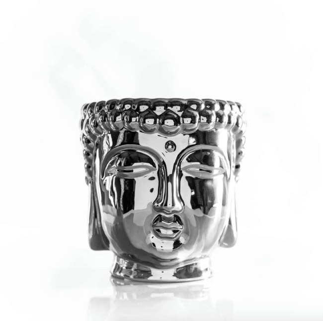 Metallic Silver Buddha in Cassis Pomegranate