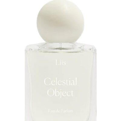 Celestial Object by Liis perfume bottle – luminous fragrance with quince, pink pepper, incense, almond, rice paper, tonka, and labdanum evoking stardust elegance.