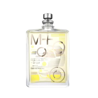 Molecule 01 + Ginger by Escentric Molecules – radiant woody fragrance pairing Iso E Super with fresh ginger for an energizing minimalist scent.
