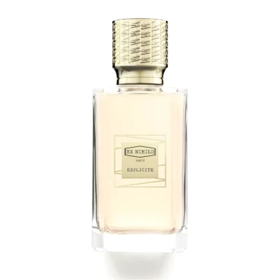 Explicite by Ex Nihilo Paris – sensual amber floral perfume with pink pepper, peony, praline, sandalwood, and amber for bold modern allure.