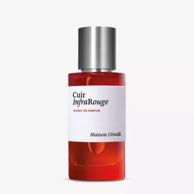 Cuir InfraRouge by Maison Crivelli perfume bottle – smoky leather and iris fragrance with pink pepper, saffron, and vetiver evoking warmth, power, and sophistication.