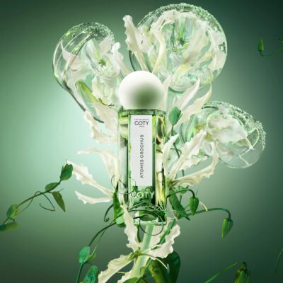 Atomes Crochus by Infiniment Coty – luminous floral-green perfume with honeysuckle, green tea, and smoky leather evoking garden intrigue and elegance