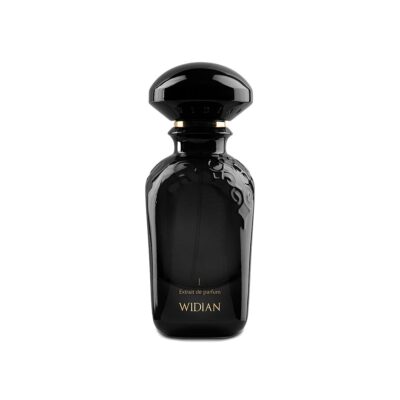 Black I by Widian perfume bottle – dark amber woody fragrance with rose, sandalwood, and incense evoking mystery and modern Arabian sophistication.