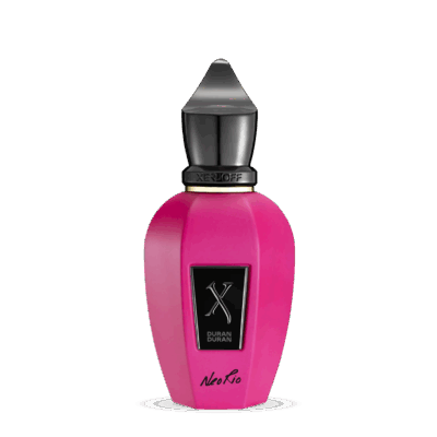 NeoRio by Xerjoff x Duran Duran perfume bottle – rich amber fruity fragrance with fig, rum, and maple syrup evoking artistic warmth and rock-and-roll luxury.